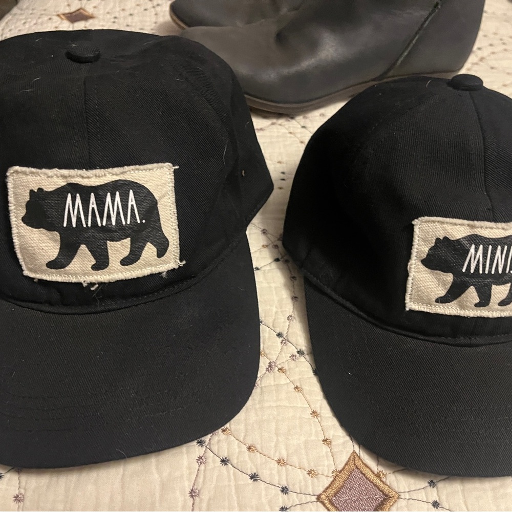 Rae Dunn Black Mama and Mini Bear Caps